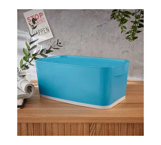 Короб LEITZ MyBox с крышкой, малый + органайзер с ручкой Cosy, soft touch, синий 52670061