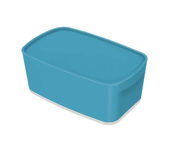 Короб LEITZ MyBox с крышкой, малый + органайзер с ручкой Cosy, soft touch, синий 52670061