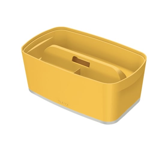 Короб LEITZ MyBox с крышкой, малый + органайзер с ручкой Cosy, soft touch, желтый 52670019