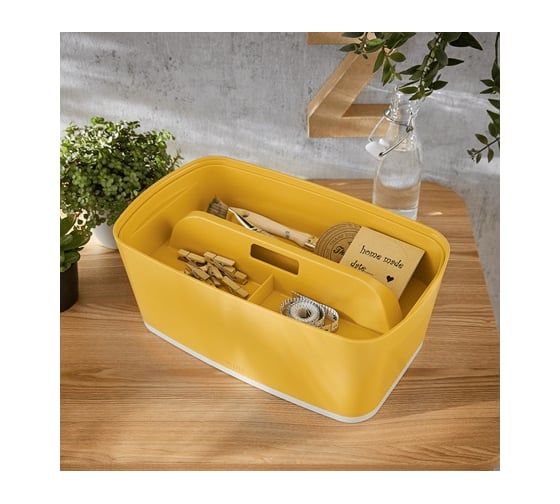Короб LEITZ MyBox с крышкой, малый + органайзер с ручкой Cosy, soft touch, желтый 52670019