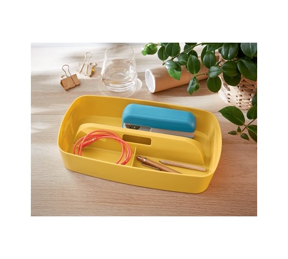 Короб LEITZ MyBox с крышкой, малый + органайзер с ручкой Cosy, soft touch, желтый 52670019