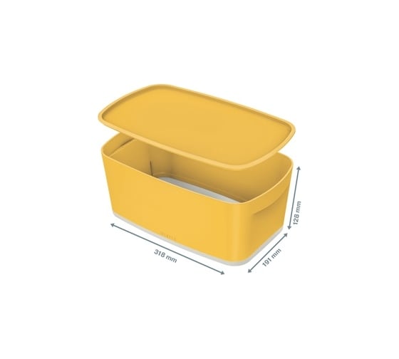 Короб LEITZ MyBox Cosy с крышкой, soft touch, малый, желтый 52630019