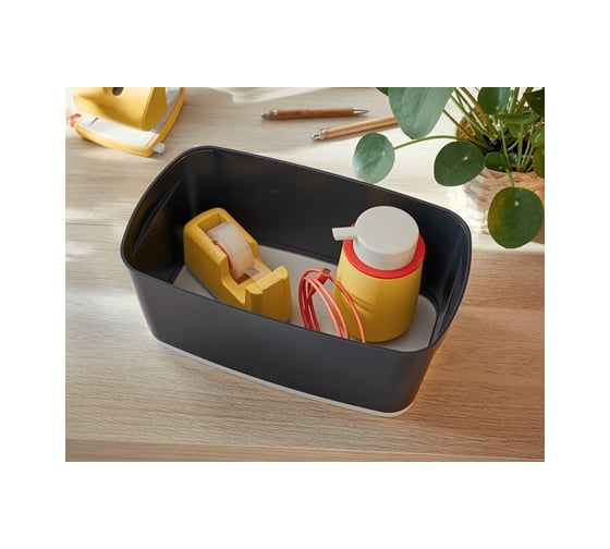 Короб LEITZ MyBox с крышкой, малый + органайзер с ручкой Cosy, soft touch, серый 52670089