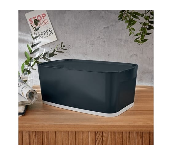 Короб LEITZ MyBox с крышкой, малый + органайзер с ручкой Cosy, soft touch, серый 52670089