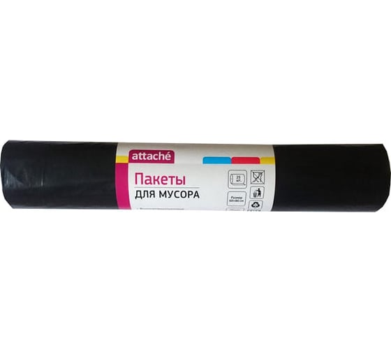 Мешки для мусора черные (25 шт; 75 л; 60x80 см; 45 мкм) Attache 220990 1