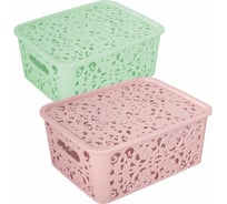 Корзина для хранения МУЛЬТИДОМ Кроше с крышкой 25х20х10 см 2 цвета NEW VL56-40