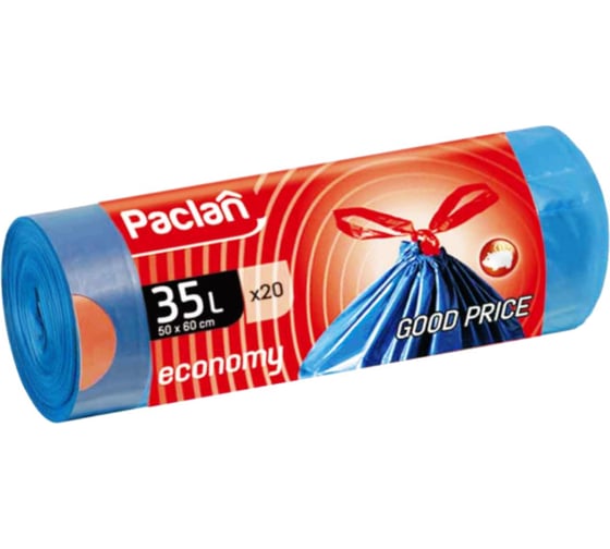 Мешки для мусора с тесьмой синие ЭКОНОМ (20 шт; 50х60 см; 35 л; ПВД) Paclan 42166027