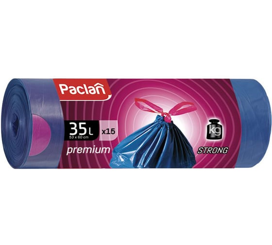 Мешки для мусора с тесьмой PREMIUM (15 шт; 53х60 см; 35 л; ПВД) Paclan 42213229 1