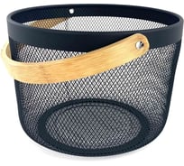 Корзина для хранения Arya Home Arya с деревянной ручкой, круглая, черный 8680943251268