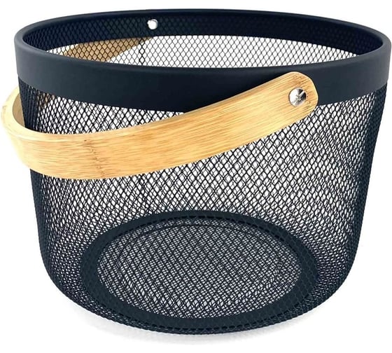 Корзина для хранения Arya Home Arya с деревянной ручкой, круглая, черный 8680943251268 1