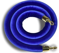 Декоративный канат Rusbarrier бархатная перемычка, с золотым декор карабином, 2 метра KBPg-0020 blue