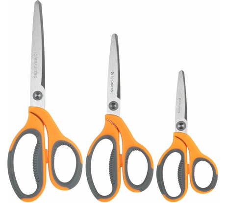 Ножницы BRAUBERG PROFESSIONAL 3 шт 135, 180, 210 мм, серо-оранжевые ручки 272981