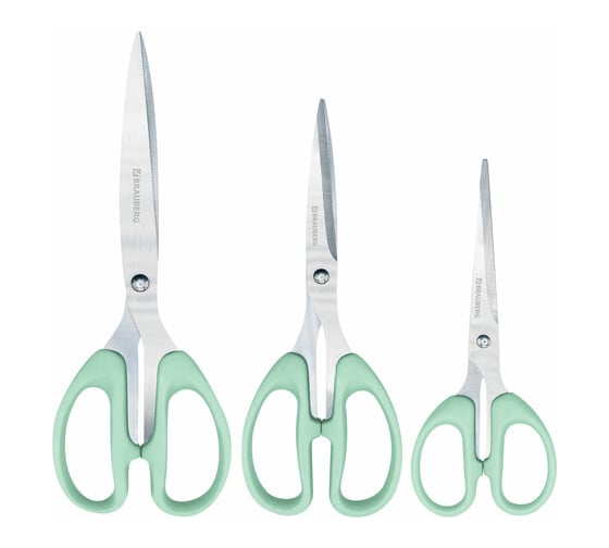 Ножницы BRAUBERG CLASSIC PRO 3 шт 155, 185, 210 мм, мятные ручки 272979