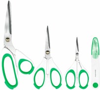 Ножницы BRAUBERG MAXI набор 4 шт: 115, 145, 205 мм + сниппер для ниток, бело-зеленые ручки 272982