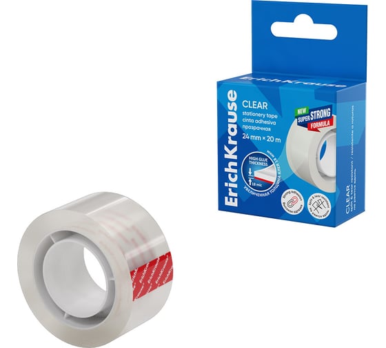 Клейкая лента ErichKrause Clear прозрачная, 24 ммх20 м (в коробке по 1 шт) 58723 1