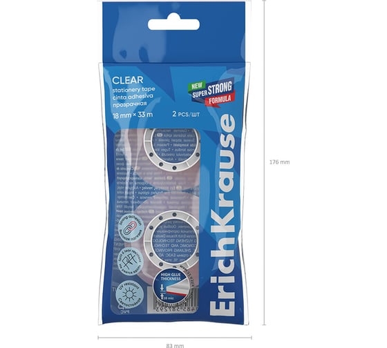 Набор из 2 клейких лент ErichKrause Clear прозрачная, 18 ммх33 м (в пакете) 58729