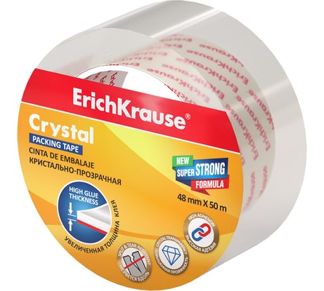 Клейкая лента ErichKrause упаковочная Кристально прозрачная, 48 мм x 50 м, повышенная прозрачность 58746