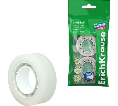 Набор из 2 клейких лент ErichKrause Invisible, прозрачная с матовой поверхностью, 18ммх20м 58740