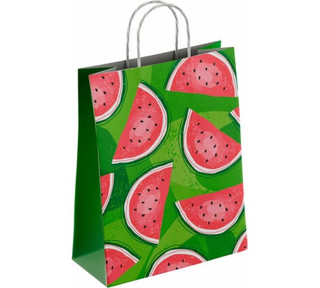 Крафт пакет бумажный ОФИСМАГ Фрукты 26х15х35 см, с кручеными ручками, плотность 100 гр/м2, белый 112252 701008