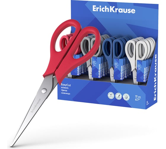 Ножницы ErichKrause EasyCut, 17 см, ассорти в дисплее по 24 шт 60836