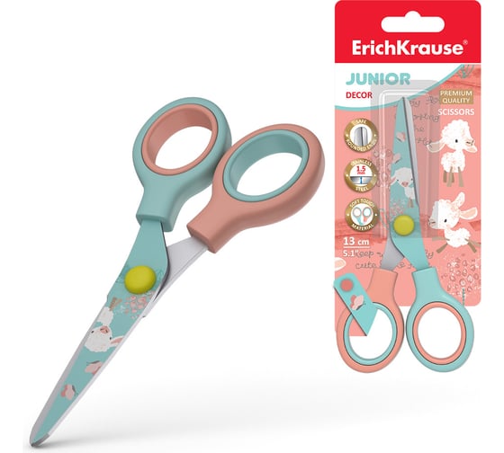 Ножницы ErichKrause Junior Decor Curly Sheep, с принтом на лезвиях, 13см в блистере по 1 шт 58347 1