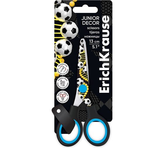 Ножницы ErichKrause Junior Decor Sport DNA, с принтом на лезвиях, 13см в блистере по 1 шт 60490
