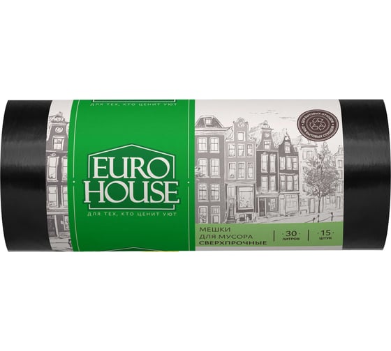Мешки для мусора (15 шт; 30 л; 22 мкм; ПВД) EUROHOUSE 13153