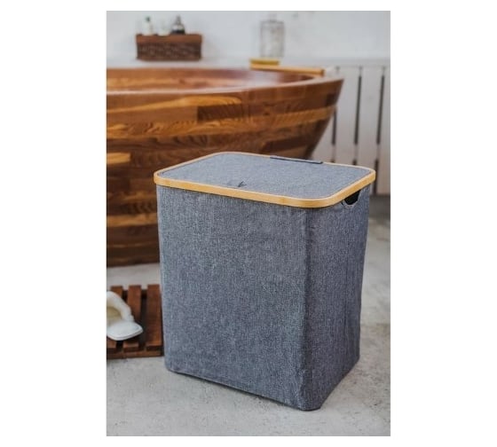 Корзина для белья Доляна Минимал с крышкой 40х33х45,5 см, серая 4333601