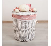 Круглая плетеная корзина для белья Доляна Медвежонок розовый 36х36х40 см, большая 1 3622269