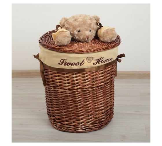 Круглая плетеная корзина для белья Доляна Медвежонок 36х36х40 см, большая 1 3622265 1