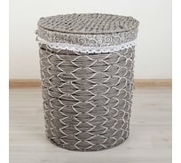 Круглая плетеная корзина для белья Доляна Вьюнок 44х44х53 см, серый, большая 3549412