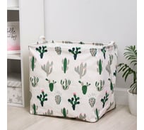 Корзина для белья Доляна Кактусы с ручками 50х40 см, с затяжкой 5469880
