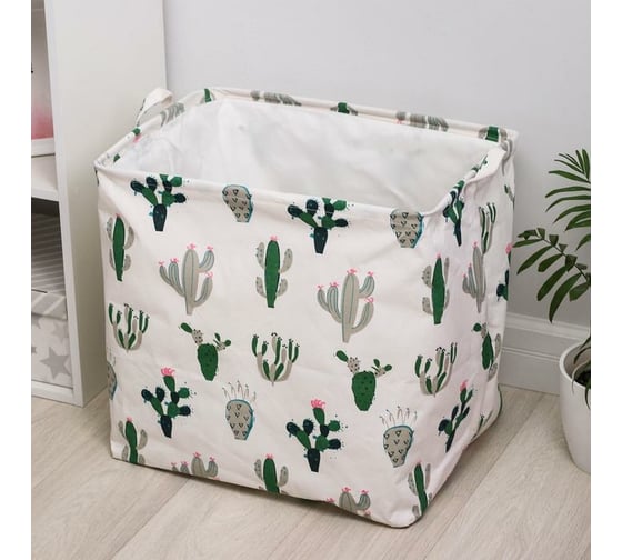 Корзина для белья Доляна Кактусы с ручками 50х40 см, с затяжкой 5469880