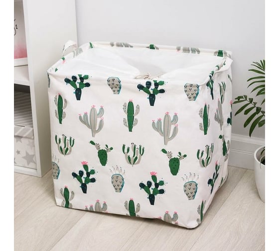 Корзина для белья Доляна Кактусы с ручками 50х40 см, с затяжкой 5469880