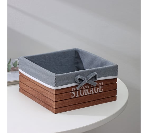 Деревянная квадратная корзина для хранения Доляна Storage 19х19х11 см, цвет коричневый, средняя 3549371