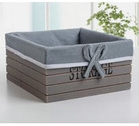 Деревянная квадратная корзина для хранения Доляна Storage 23х23х11 см, цвет серый, большая 3549378