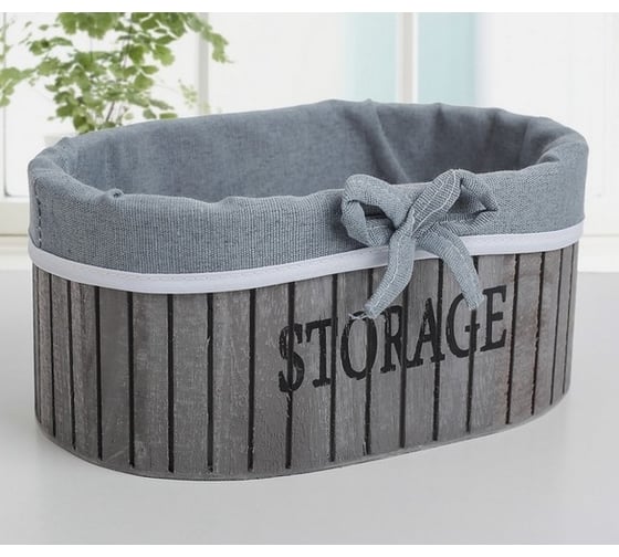 Деревянная овальная корзина для хранения Доляна Storage 23х15х10 см, цвет серый, средняя 3549374 1