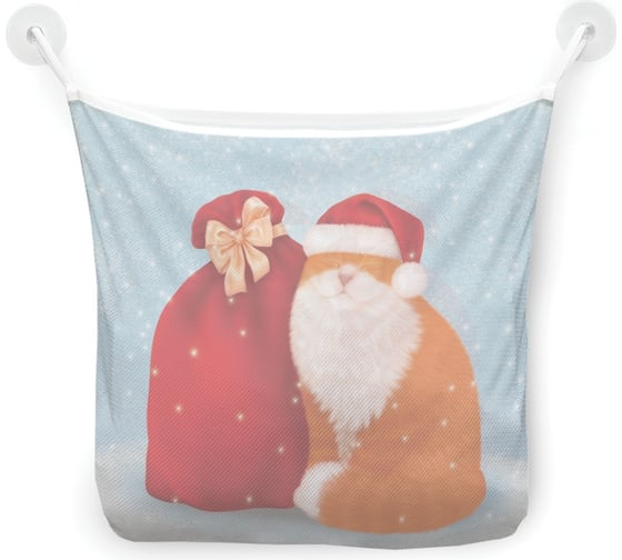 Органайзер для ванной - Сетка настенная на присосках для игрушек JoyArty "Кот с новогодними подарками", 39x33 см, tgb_290623 1