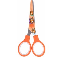 Ножницы BRAUBERG 130 мм оранжевые, с цветной печатью Котики, закругленные, 12 шт 238351