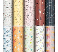 Бумага упаковочная мелованная Золотая сказка TerrazzoMemphis 70х100см, 10 дизайнов ассорти 592054