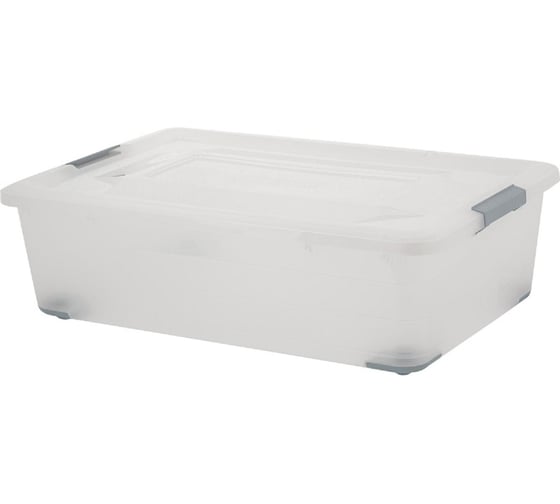Ящик PLAST TEAM п/п 565х385х168 25л, для хранения, с крышкой, на клипсах, цв. натуральный 38106