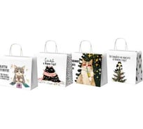 Пакет подарочный Золотая сказка набор 4 штуки, 28х14х24 см Котики №2, крафт,  592432