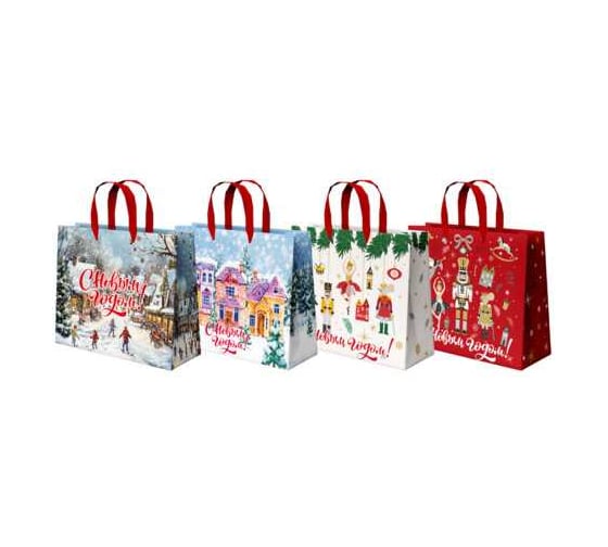 Пакет подарочный Золотая сказка набор 4шт, 26х32х13см Winter Wonderland фольга 592442 1