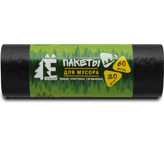 Мешки для мусора в рулоне "ЭКОНОМ" (30 шт; 58x68 см; 60 л; черные; ПНД; 6 мкм) Ромашка ЕЛР603036 1