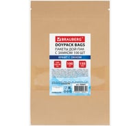 Пакет BRAUBERG Дой-Пак с замком зиплок, крафт с окном 50 мм, 150х220+40мм, 100 шт, 150 мкм 700691