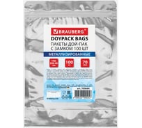 Пакеты Дой-Пак BRAUBERG с замком зиплок, метал+прозрач. стенка, 140х200+40мм, 100шт, 70 мкм, 700684
