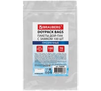 Пакет BRAUBERG Дой-Пак с замком зиплок, прозрачный, 120 х 200 + 40 мм, 100 штук, 70 мкм 700696