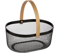 Корзина для хранения универсальная металлическая Mallony с бамбуковой ручкой, овальная, 23х18.5х11 см 310903