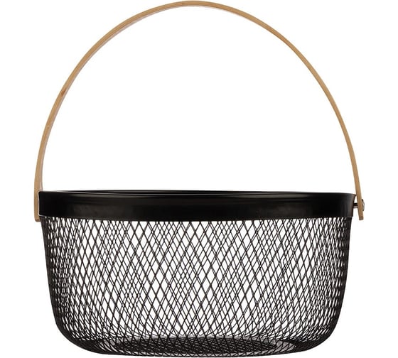 Корзина для хранения универсальная Mallony металлическая с бамбуковой ручкой, круглая, 22.5х20.5х10.5 см 310902 1