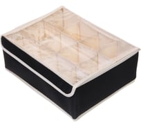 Кофр - органайзер для хранения вещей с прозрачной крышкой Селфи УЮТДОМА, цвет черный, 12 отделений, 32*23*12см 834-338